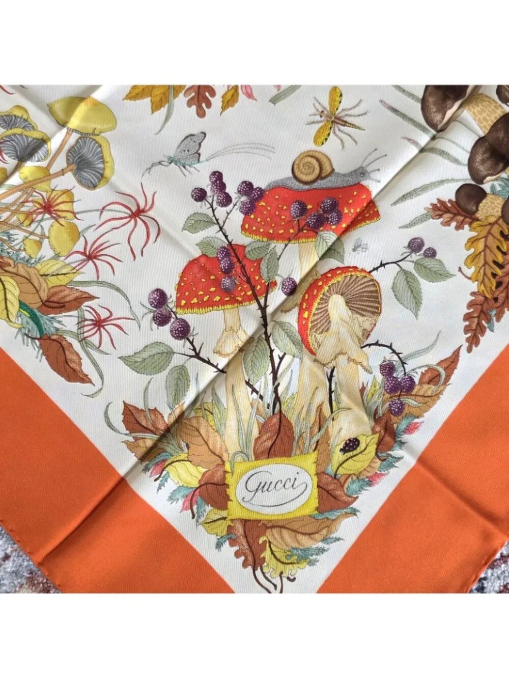 Gucci V. Accornero Silk Snake Fly Frog Floral Print Hand Rolled Scarf 34